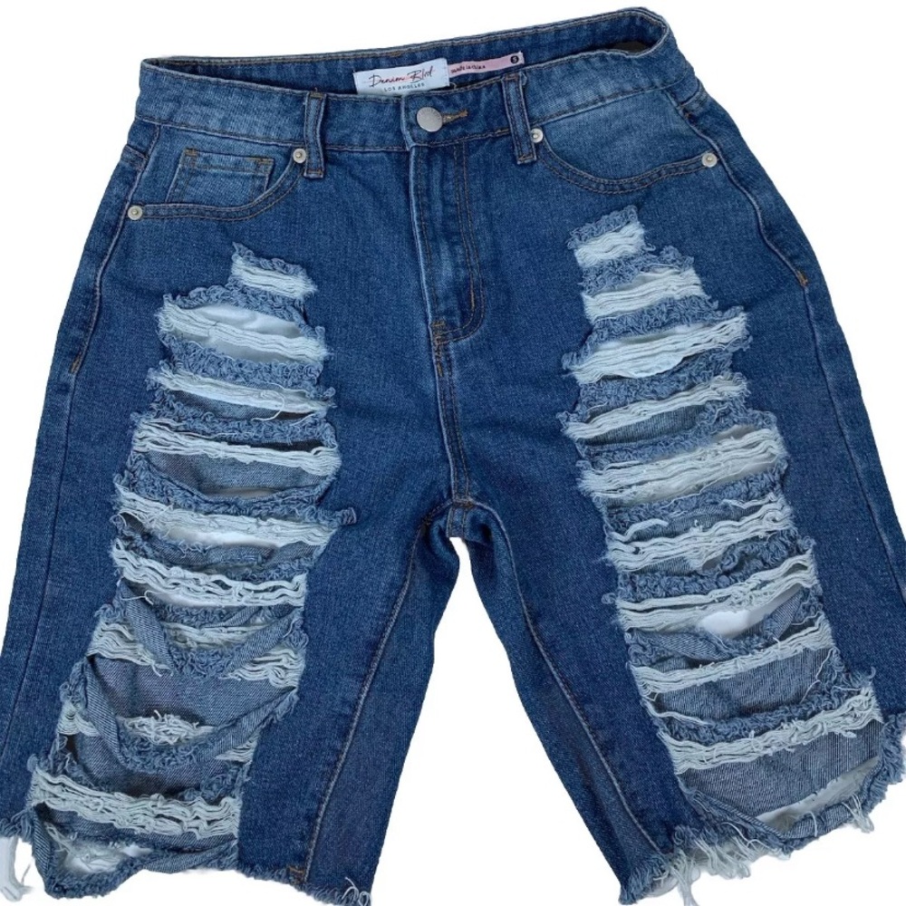 Denim Blvd Denim Shorts Wmns Sz S Super Distressed Shredded Hem  Blue  (W293)